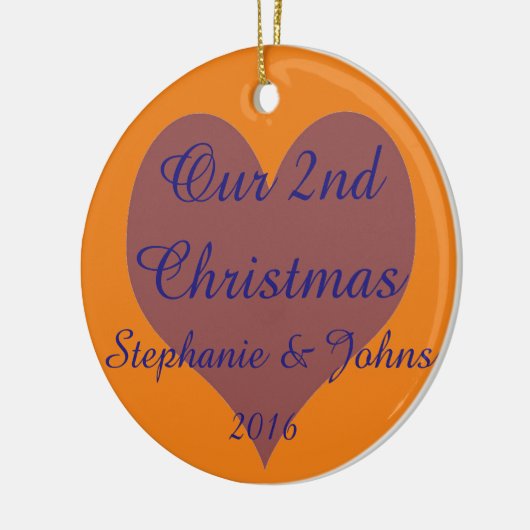 Ons tweede kerstfeest samen blauw Oranje hart Keramisch Ornament (Links)