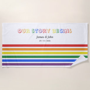 Ons verhaal begint Regenboog LGBTQ Vlag Koppel Strandlaken