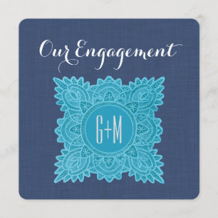 Ons Verloving Aqua Lace Initialen V09 NAVY BLUE Kaart