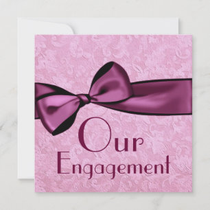 Ons Verloving Roze met Magenta Faux Satin Ribbon Kaart