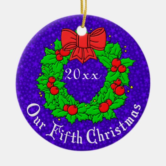 Ons vijfde Jubileum Keramisch Ornament (Voorkant)