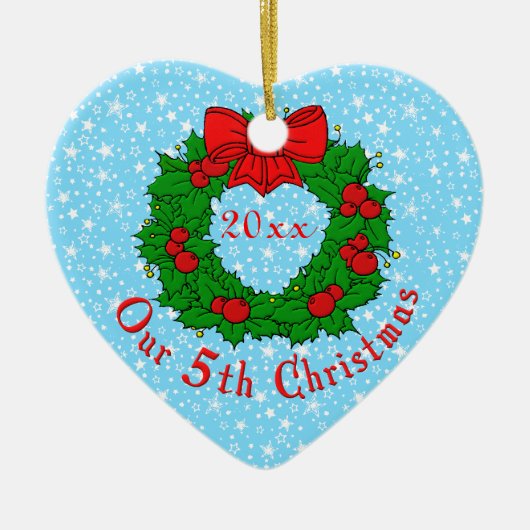 Ons vijfde Jubileum Keramisch Ornament (Voorkant)