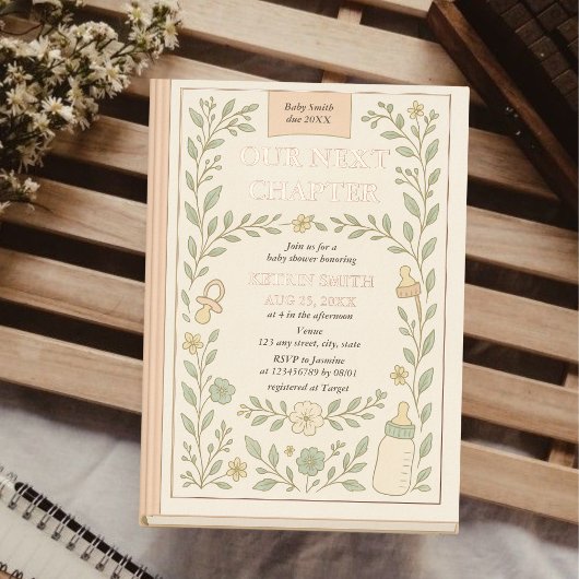 Ons volgende hoofdstuk Storybook Novel Baby shower Folie Uitnodiging