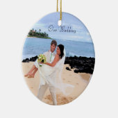 Ons Wedding Brown Damask-fotoOrnament Keramisch Ornament (Rechts)