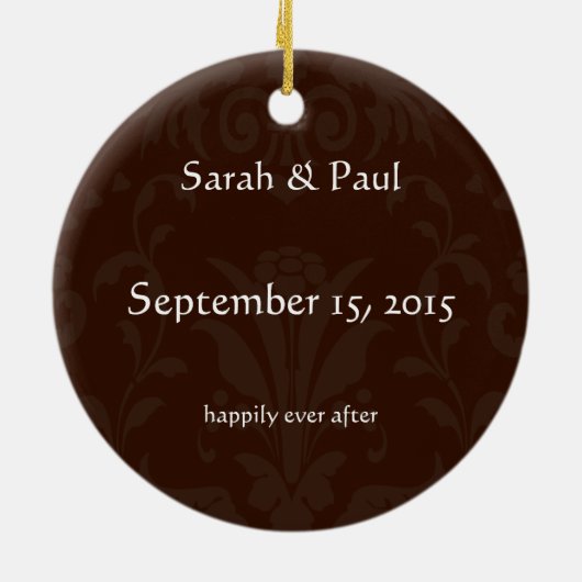 Ons Wedding Brown Damask-fotoOrnament Keramisch Ornament (Achterkant)