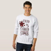 Ons wordt een kind geboren met kerstcadeautjes trui (Voorkant volledig)