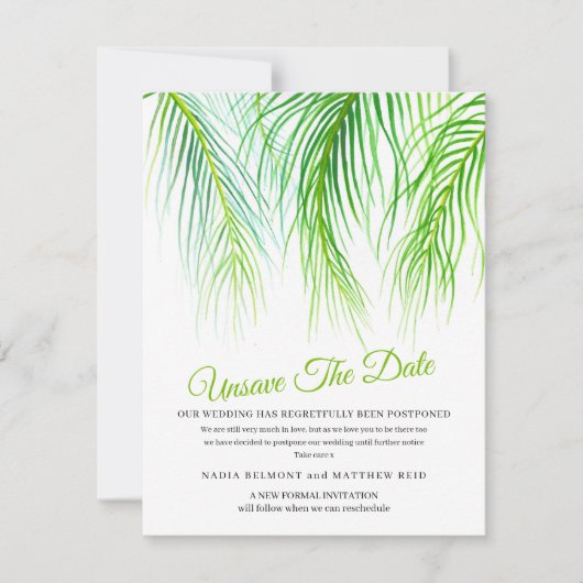 Onscheidende datum huwelijksplanwijziging uitgeste save the date (Voorkant)