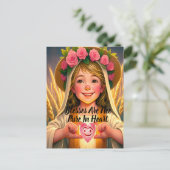 Onschuld gevangen: meisje teder holding briefkaart (Staand voorkant)