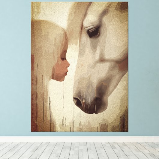 Onschuldige Band – Kind en Paarden Kunst Canvas Afdruk (Insitu (Houten vloer))