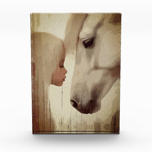 Onschuldige Band – Kind en Paarden Kunst Fotoblokken (Voorkant)