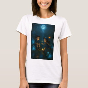 Onschuldige glimlach onder zonsondergang luchten – t-shirt