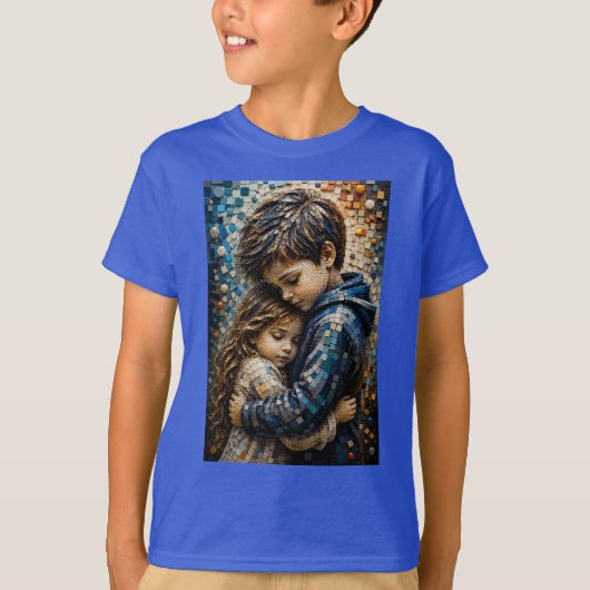 Onschuldige Omhelzing 3D Mozaïek Wandkunst T-shirt (Voorkant)