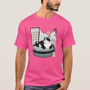 Onsen Bath Kitten Pet Lover Japanese Art Schattige T-shirt
