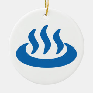 Onsen ♨ Hot Spring 温 泉 Japans teken Keramisch Ornament