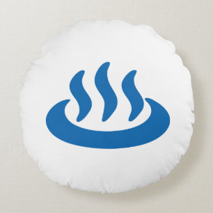 Onsen ♨ Hot Spring 温 泉 Japans teken Rond Kussen