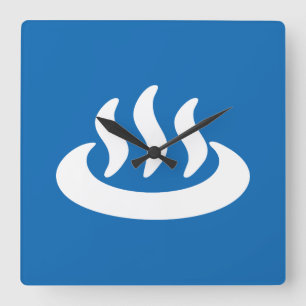 Onsen ♨ Hot Spring 温 泉 Japans teken Vierkante Klok