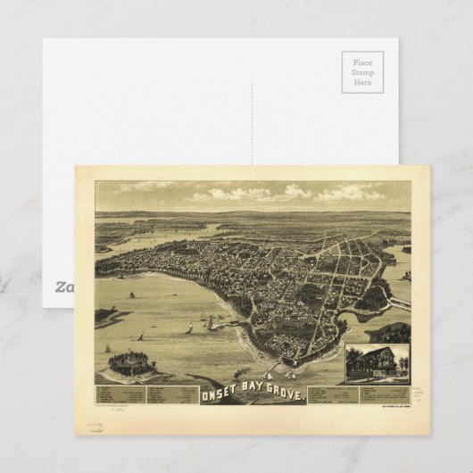 Onset Bay Grove Wareham Massachusetts Map (1885) Briefkaart (Voorkant / Achterkant)