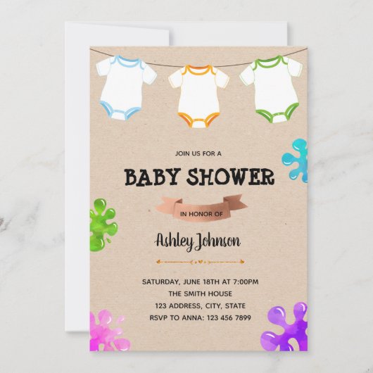 Onsie schilderij baby shower uitnodiging (Voorkant)