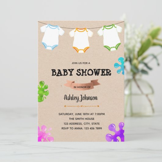 Onsie schilderij baby shower uitnodiging (Staand voorkant)