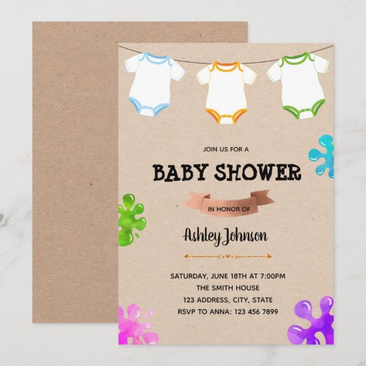 Onsie schilderij baby shower uitnodiging (Voorkant / Achterkant)
