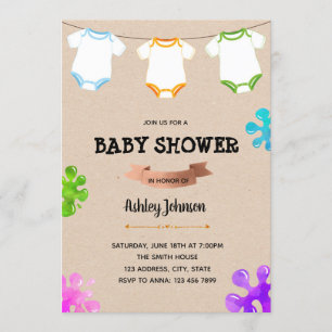 Onsie schilderij baby shower uitnodiging