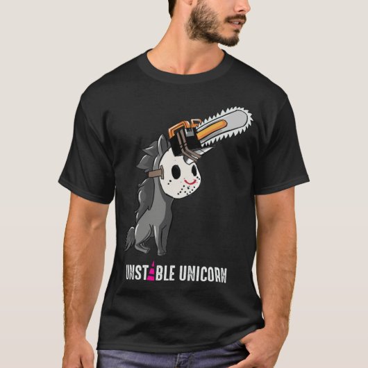 Onstabiel Unicorn, Chainzaag, Halloween koppel T-shirt (Voorkant)