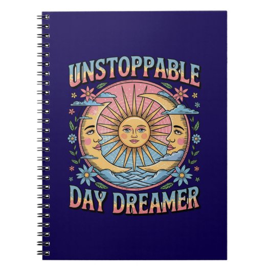 Onstuitbare dromer Zon Maan Retro Design Notitieboek (Voorkant)