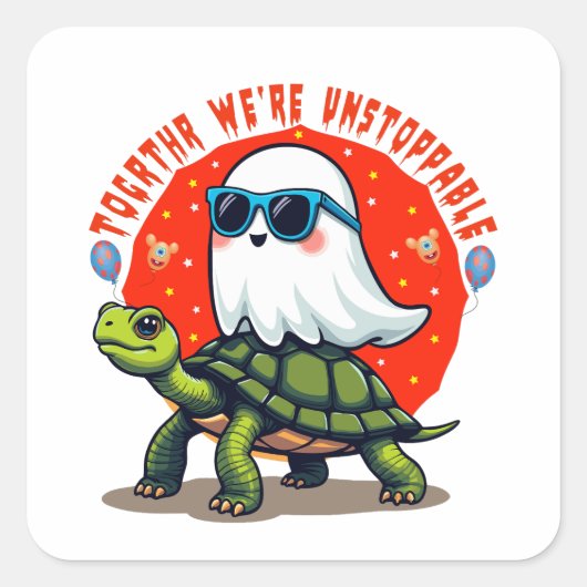 Onstuitbare Ghost en Turtle Adventure Design Vierkante Sticker (Voorkant)