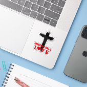 Onstuitbare Liefde – Romeinen 5:8 Sticker (Laptop met iPhone)