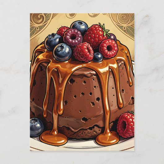 Ontaarde Chocolade Caramel Besjes Cake Briefkaart (Voorkant)