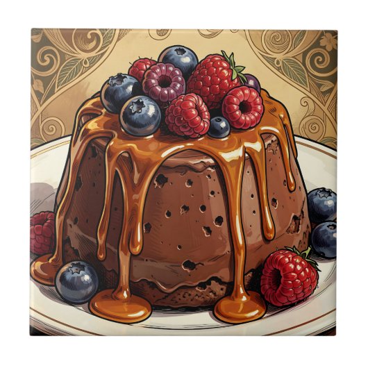 Ontaarde Chocolade Caramel Besjes Cake Tegeltje (Voorkant)