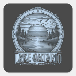 Ontario-meer etsstijl | Blauw en grijstinten Vierkante Sticker