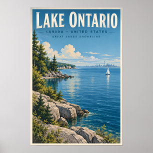 Ontario-meer Illustratie Reis Kunst Vintage Poster