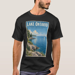 Ontario-meer Illustratie Reis Kunst Vintage T-shirt