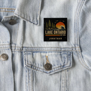 Ontario Meer Vintage Grote Meren Meer Leven Vierkante Button 5,1 Cm