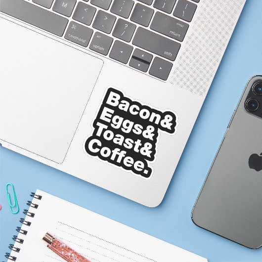 Ontbijt (Bacon & Eggs & Toast & Coffee) Sticker (Laptop met iPhone)