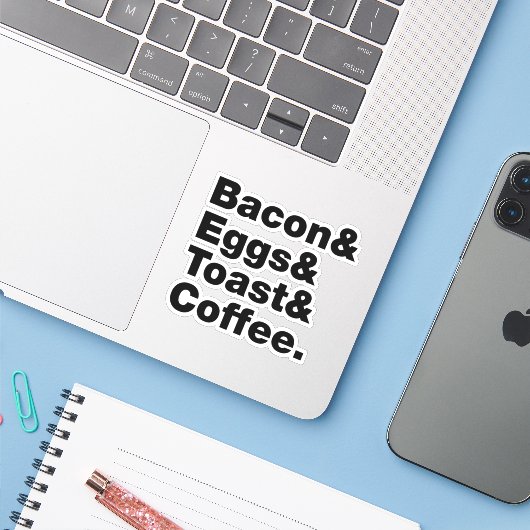Ontbijt (Bacon & Eggs & Toast & Coffee) Sticker (Laptop met iPhone)