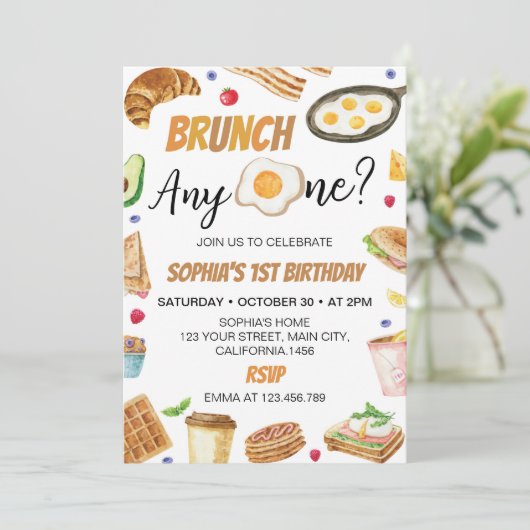 Ontbijt Brunch AnyOne 1e verjaardag Kaart (Staand voorkant)