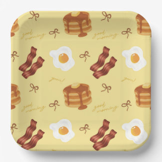 Ontbijt Brunch Thema Bacon Eieren Pannenkoeken Pat Papieren Bordje