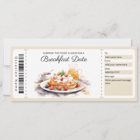 Ontbijt Datum Cadeaubon, Ontbijt Coupon Kaart (Voorkant)