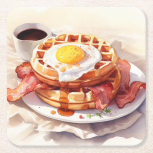 Ontbijt Ei Wafel Bacon Koffie Eten Foodie Kartonnen Onderzetters