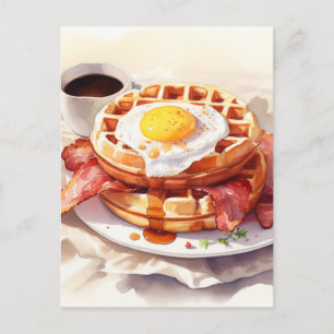 Ontbijt Ei Wafel Bacon Koffie Voedsel Foodie Feestdagenkaart