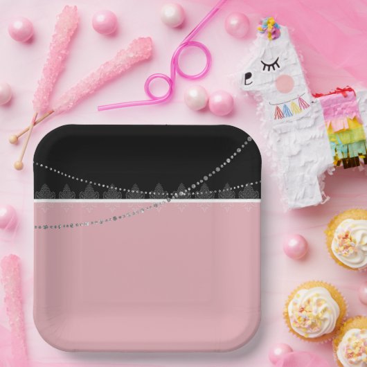 Ontbijt en Brunch Roze en zwart Papieren Bordje (Feest)