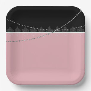 Ontbijt en Brunch Roze en zwart Papieren Bordje