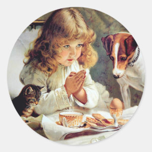 Ontbijt in bed: Girl, Terrier en Kitty Cat Ronde Sticker