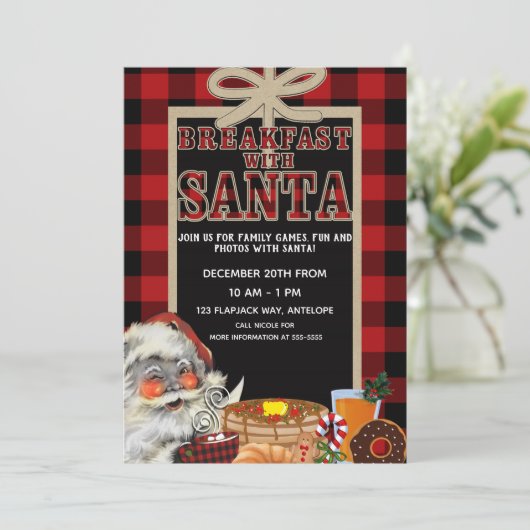 Ontbijt met Santa Brunch Red Buffalo Plaid Kaart (Staand voorkant)