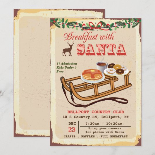 Ontbijt met Santa Christmas Party uitnodiging (Voorkant / Achterkant)