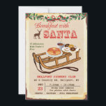Ontbijt met Santa Christmas Party uitnodiging<br><div class="desc">Ontbijt met Santa Christmas Party slee slee pannenkoeken en foto's Retro uitnodiging</div>