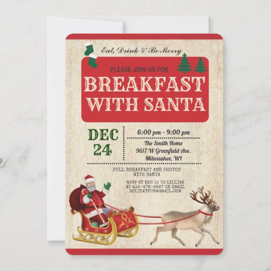  ontbijt met Santa Holiday Invitation Kaart (Voorkant)