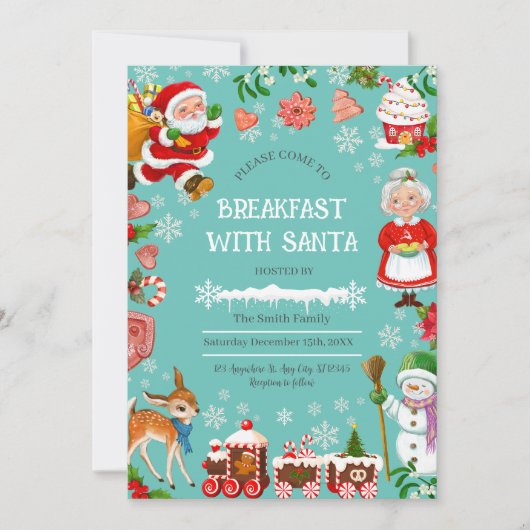 Ontbijt met Santa Illustrated Christmas-uitnodigin Kaart (Voorkant)